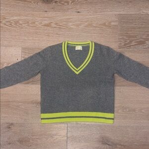 Stylish Cashmere Gray V-Neck Sweater with Neon Accents